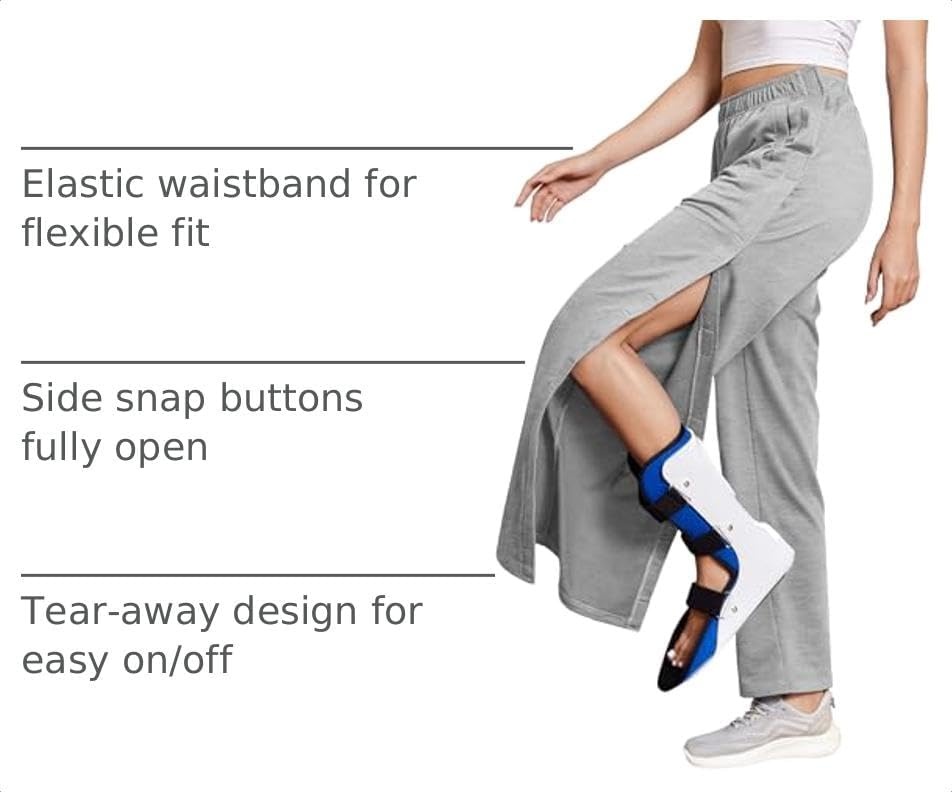 image:imageDeyeek Womens Tear Away Pants Side Snap Post Surgery SweatpantsLight Grey