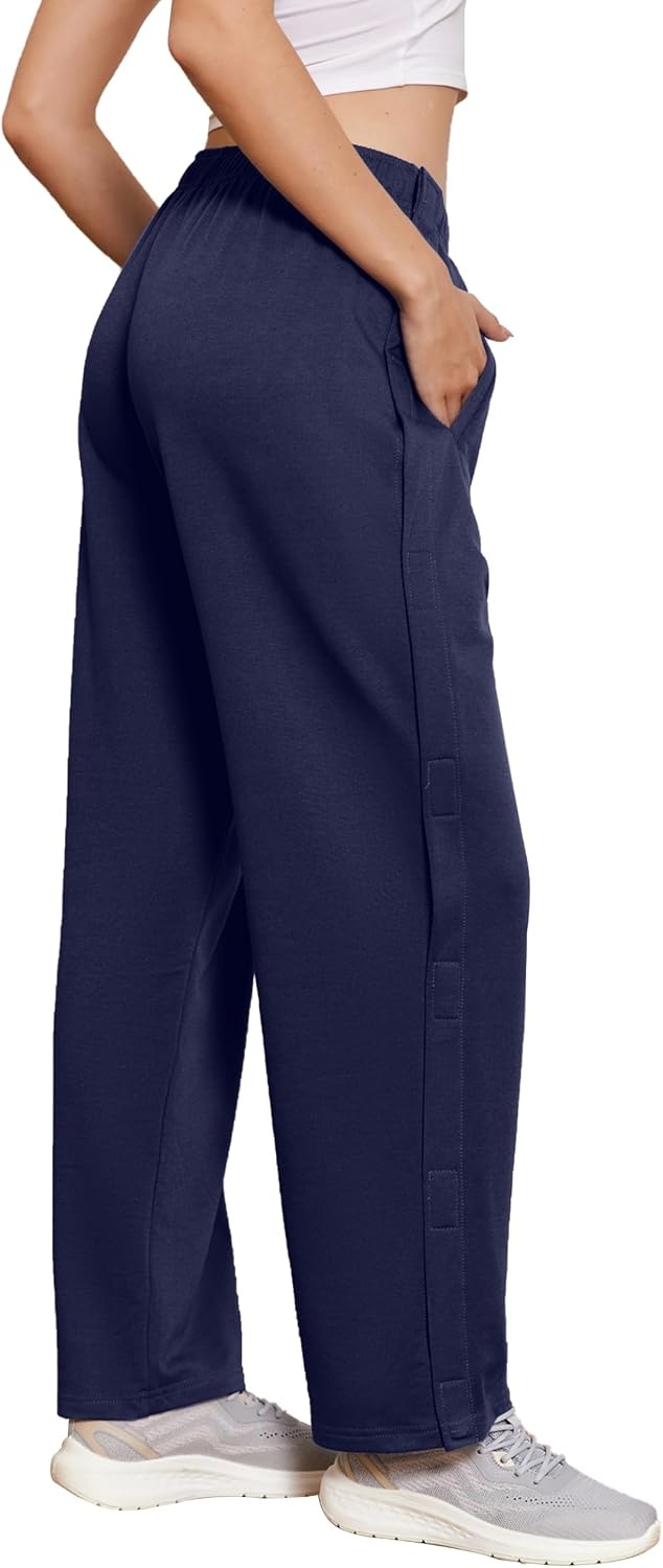 image:imageDeyeek Womens Tear Away Pants Side Snap Post Surgery SweatpantsNavy Blue