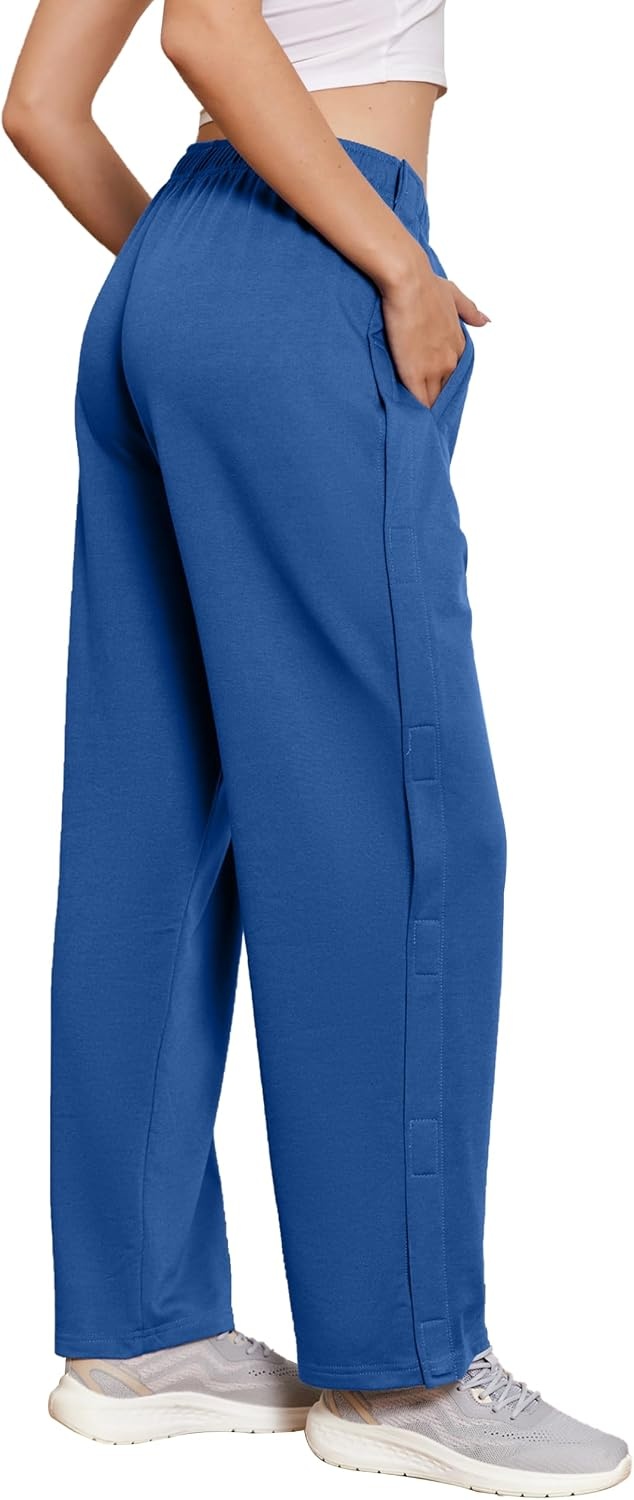 image:imageDeyeek Womens Tear Away Pants Side Snap Post Surgery SweatpantsSea Blue