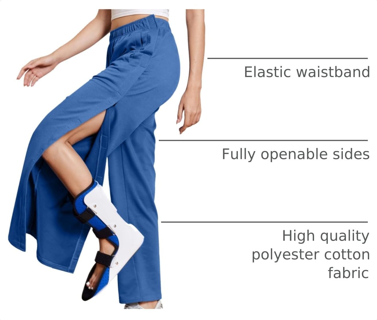image:imageDeyeek Womens Tear Away Pants Side Snap Post Surgery SweatpantsSea Blue