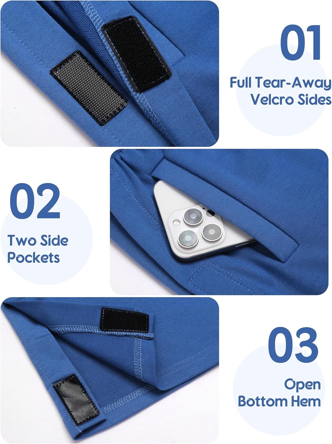 image:imageDeyeek Womens Tear Away Pants Side Snap Post Surgery SweatpantsSea Blue