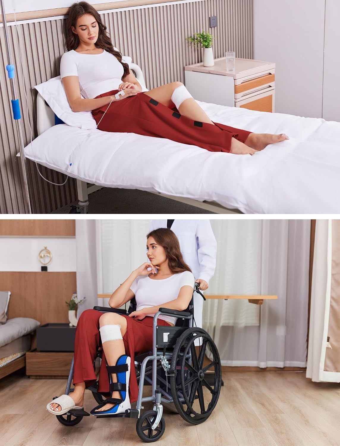 image:imageDeyeek Womens Tear Away Pants with Pockets Easy Access Adaptive Pants Post Hip Knee Leg Surgery Breakaway Lounge SweatpantsBurgundy