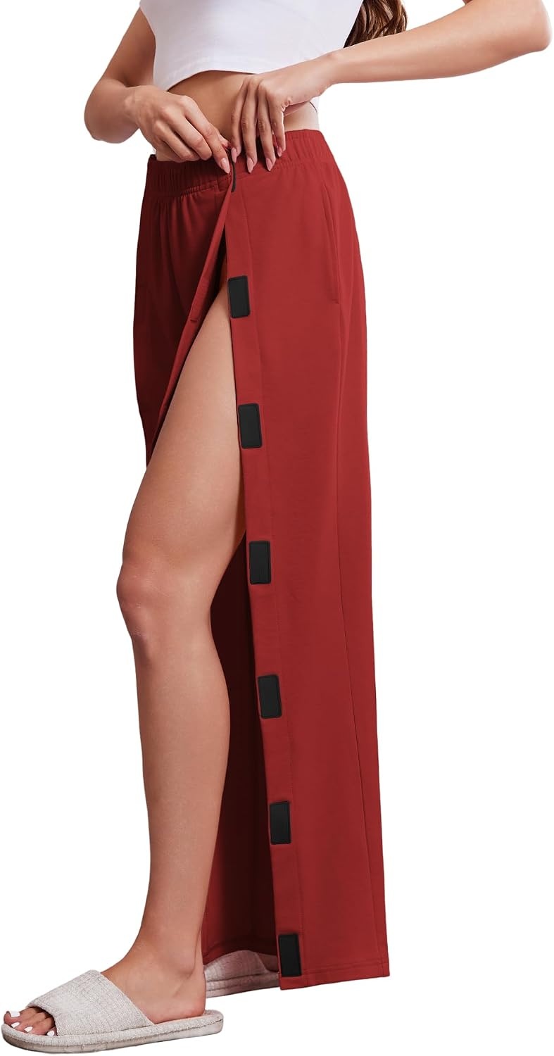 image:imageDeyeek Womens Tear Away Pants with Pockets Easy Access Adaptive Pants Post Hip Knee Leg Surgery Breakaway Lounge SweatpantsBurgundy