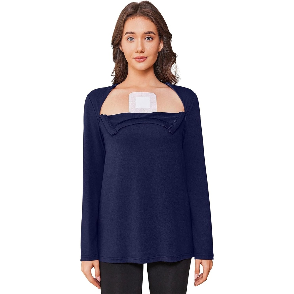 image:imageDeyeek Chemo Shirt for Women Long Sleeve Port Access Dialysis Surgery TopBlue Purple