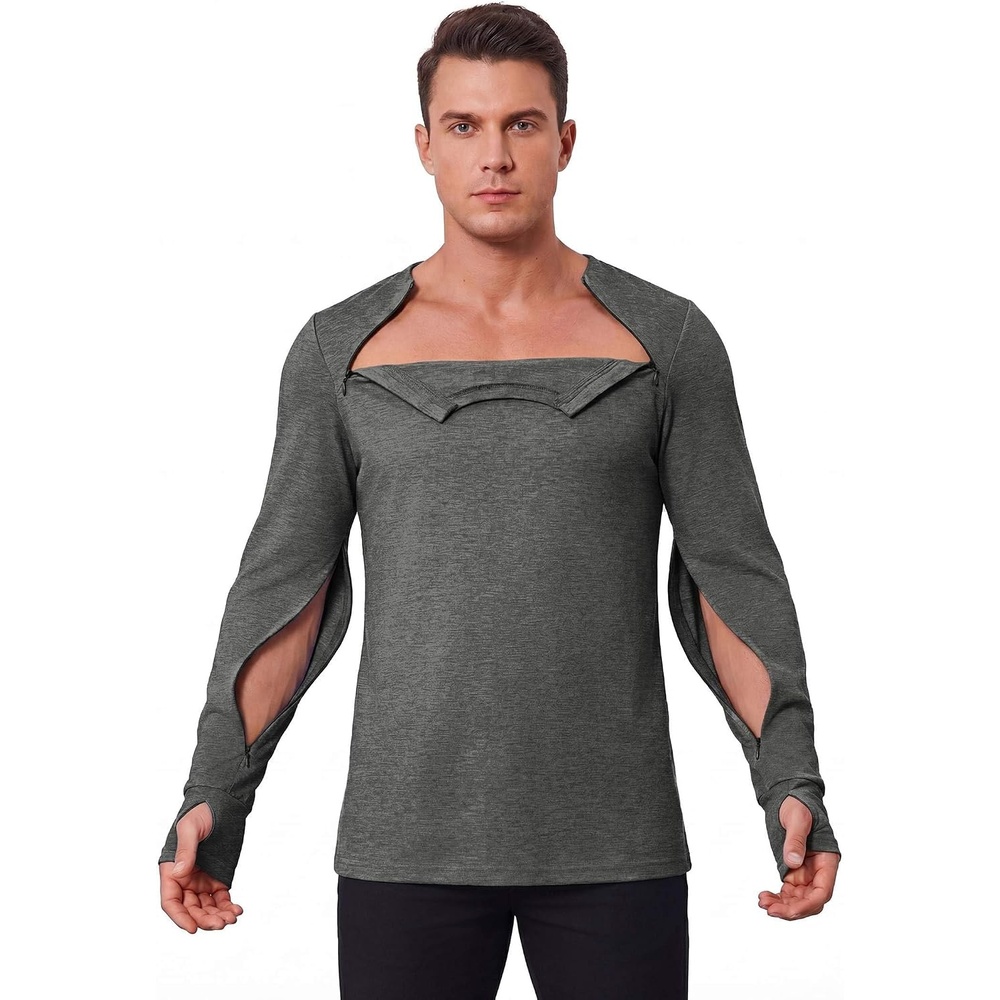 image:imageDeyeek Mens Chemo Port Access Shirts with 2 Side Arm ZippersGrey