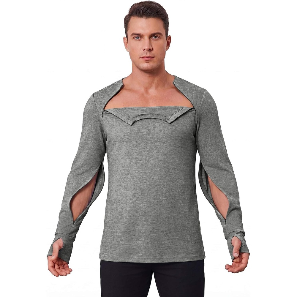 image:imageDeyeek Mens Chemo Port Access Shirts with 2 Side Arm ZippersLight Grey