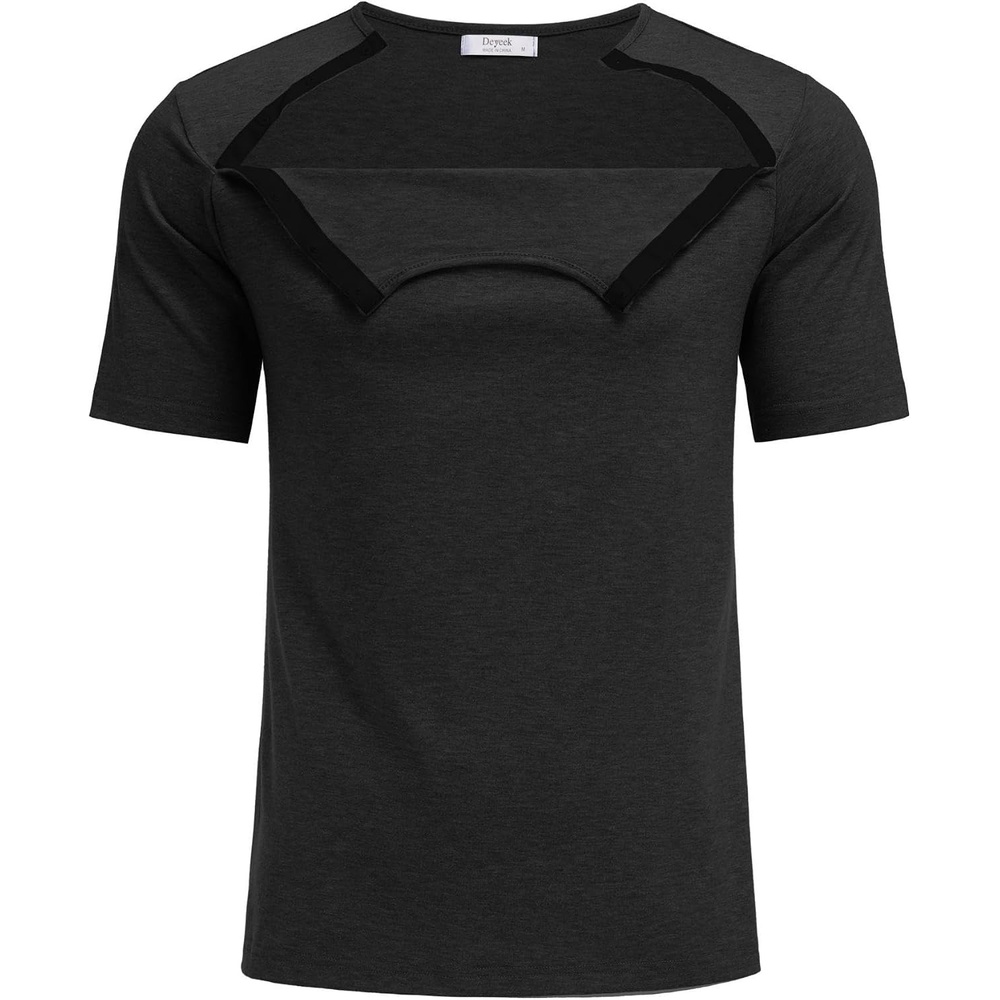 image:imageDeyeek Mens Port Shirt for Chemo Access Dialysis Cancer Post Surgery TopBlack