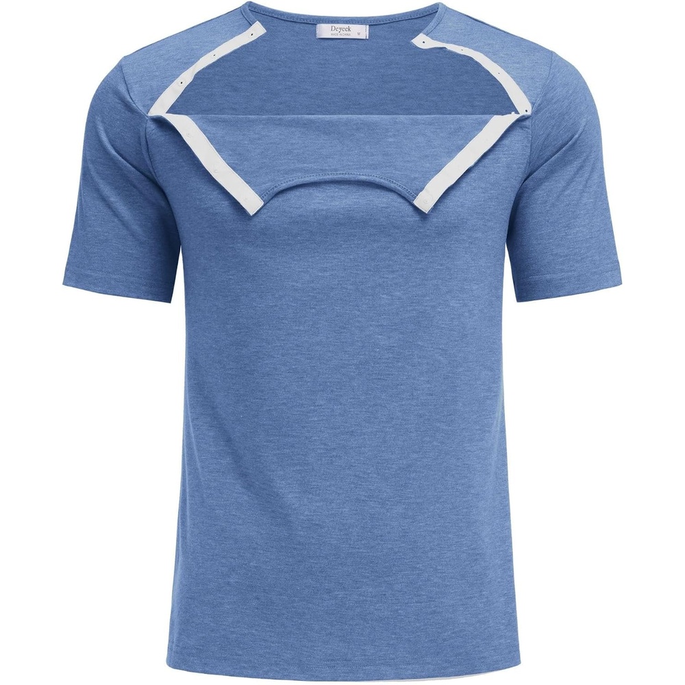 image:imageDeyeek Mens Port Shirt for Chemo Access Dialysis Cancer Post Surgery TopBlue