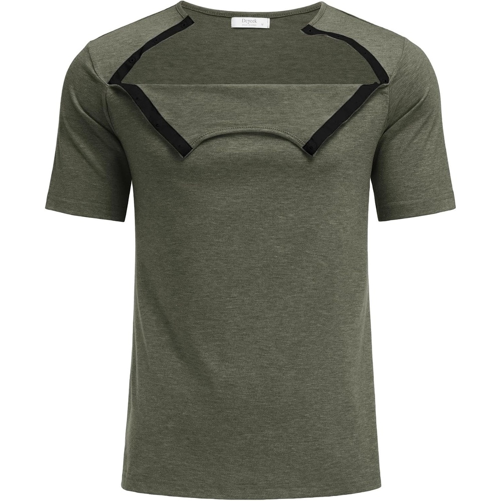 image:imageDeyeek Mens Port Shirt for Chemo Access Dialysis Cancer Post Surgery TopDark Green