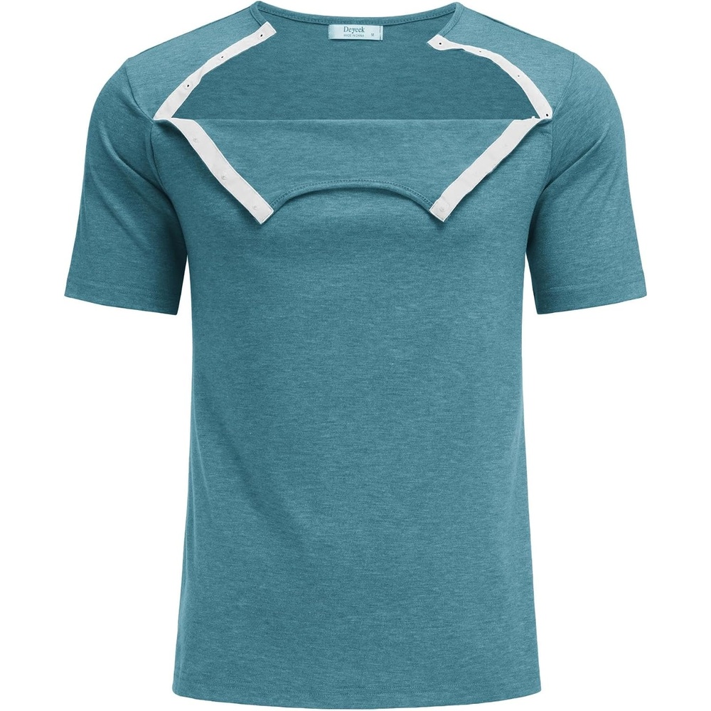 image:imageDeyeek Mens Port Shirt for Chemo Access Dialysis Cancer Post Surgery TopPeacock Blue