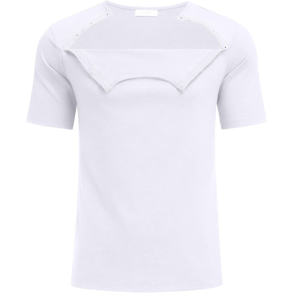 image:imageDeyeek Mens Port Shirt for Chemo Access Dialysis Cancer Post Surgery TopWhite
