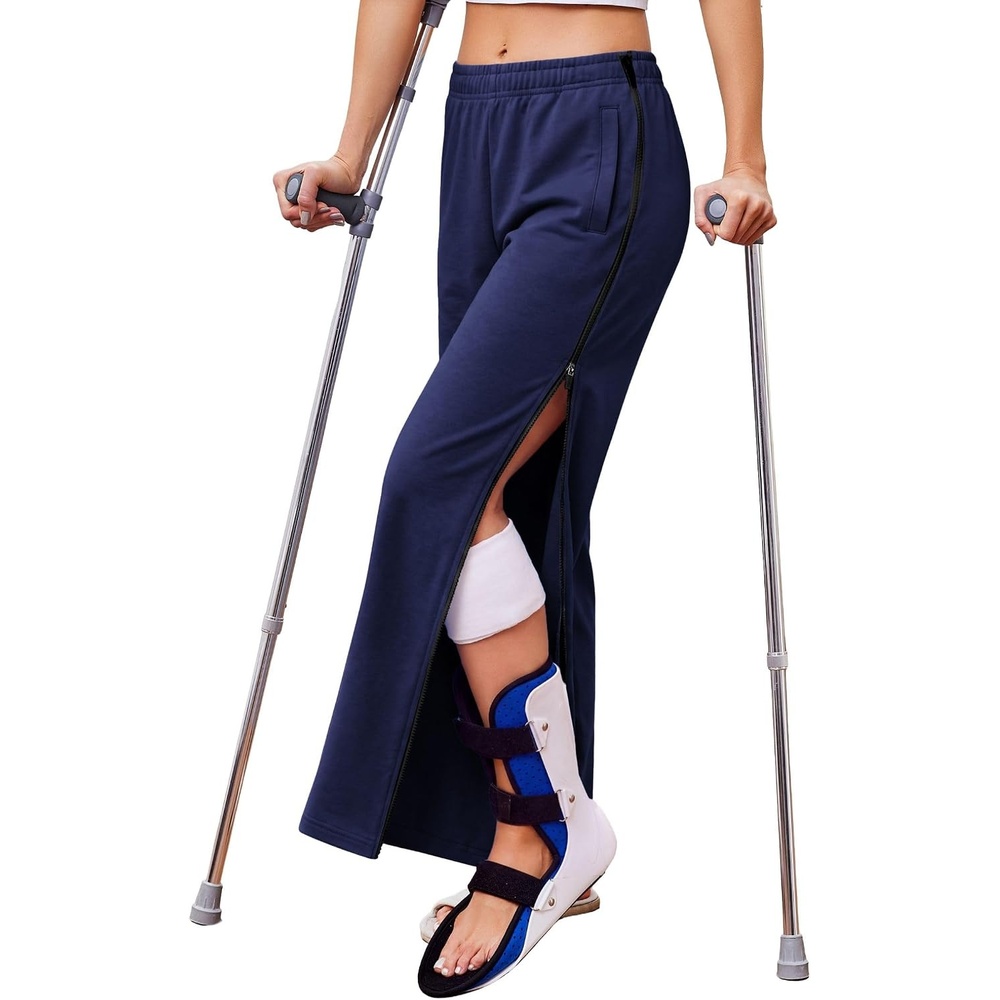 image:imageDeyeek Tear Away Pants for Women Post Surgery 2 Side Zippers SweatpantsNavy Blue