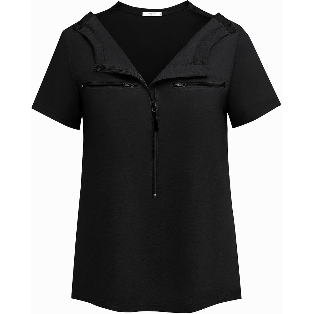 image:imageDeyeek Womens Chemo Port Access Shirts 2 Side Snap Short SleeveBlack