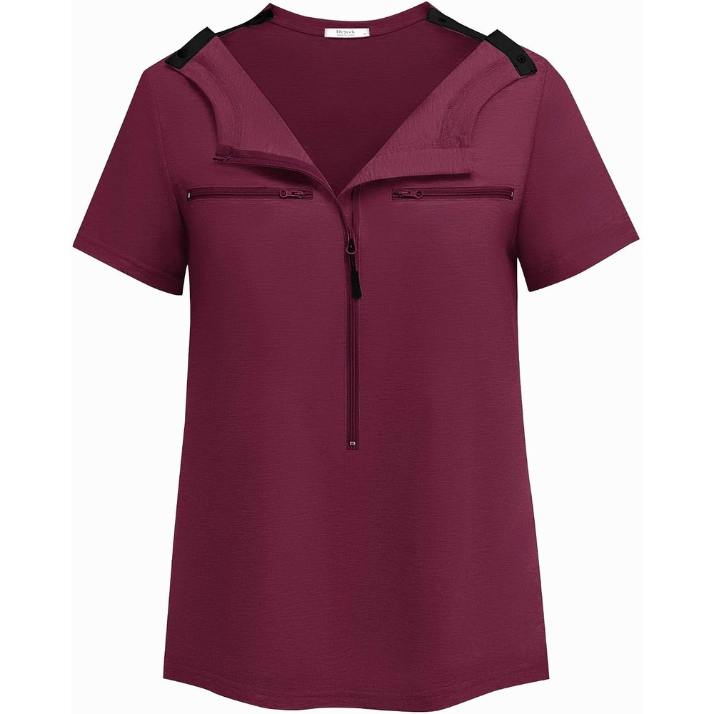 image:imageDeyeek Womens Chemo Port Access Shirts 2 Side Snap Short SleeveDark Red