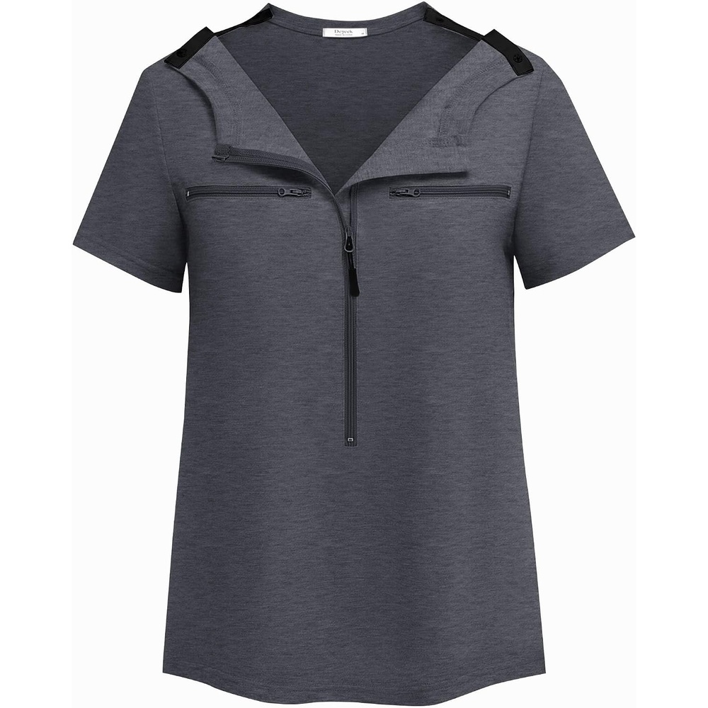 image:imageDeyeek Womens Chemo Port Access Shirts 2 Side Snap Short SleeveDeep Grey