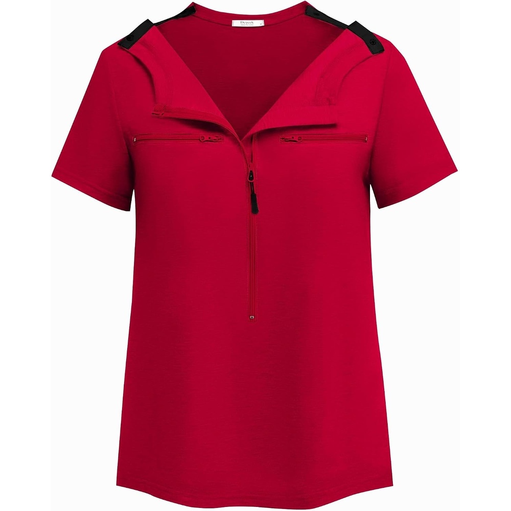 image:imageDeyeek Womens Chemo Port Access Shirts 2 Side Snap Short SleeveDeep Red