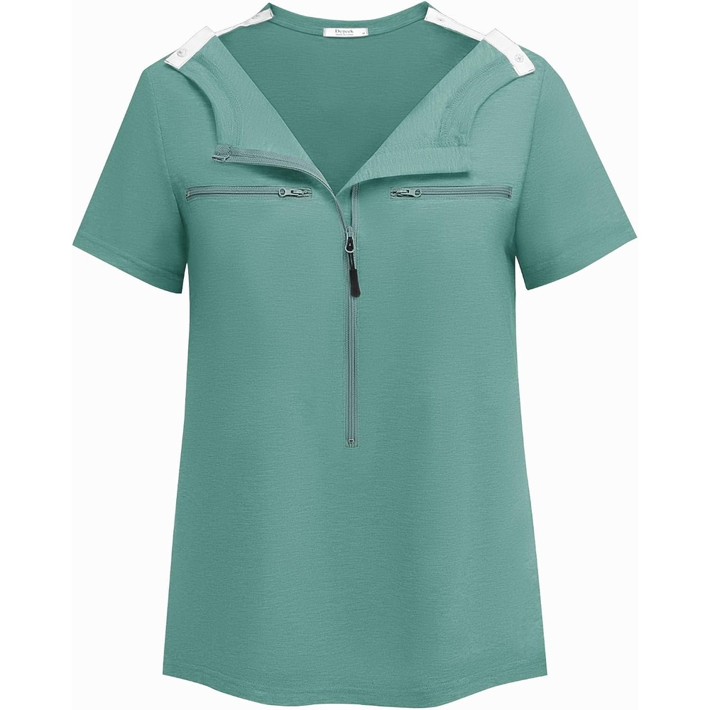 image:imageDeyeek Womens Chemo Port Access Shirts 2 Side Snap Short SleeveGreen