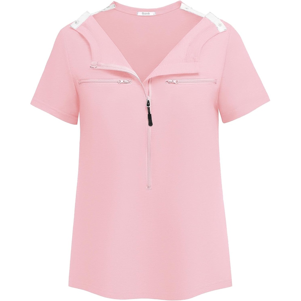 image:imageDeyeek Womens Chemo Port Access Shirts 2 Side Snap Short SleevePink