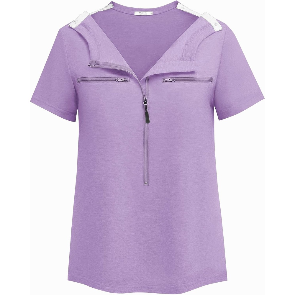 image:imageDeyeek Womens Chemo Port Access Shirts 2 Side Snap Short SleevePurple