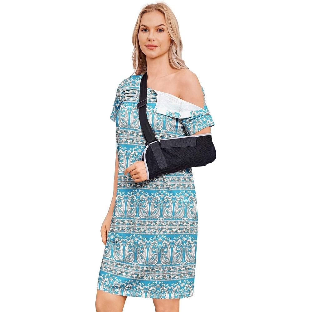 image:imageDeyeek Womens Shoulder Surgery Dress Full Tear Away Side Snap Chemo GownBlue Print