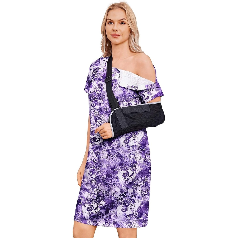 image:imageDeyeek Womens Shoulder Surgery Dress Full Tear Away Side Snap Chemo GownPurple Print