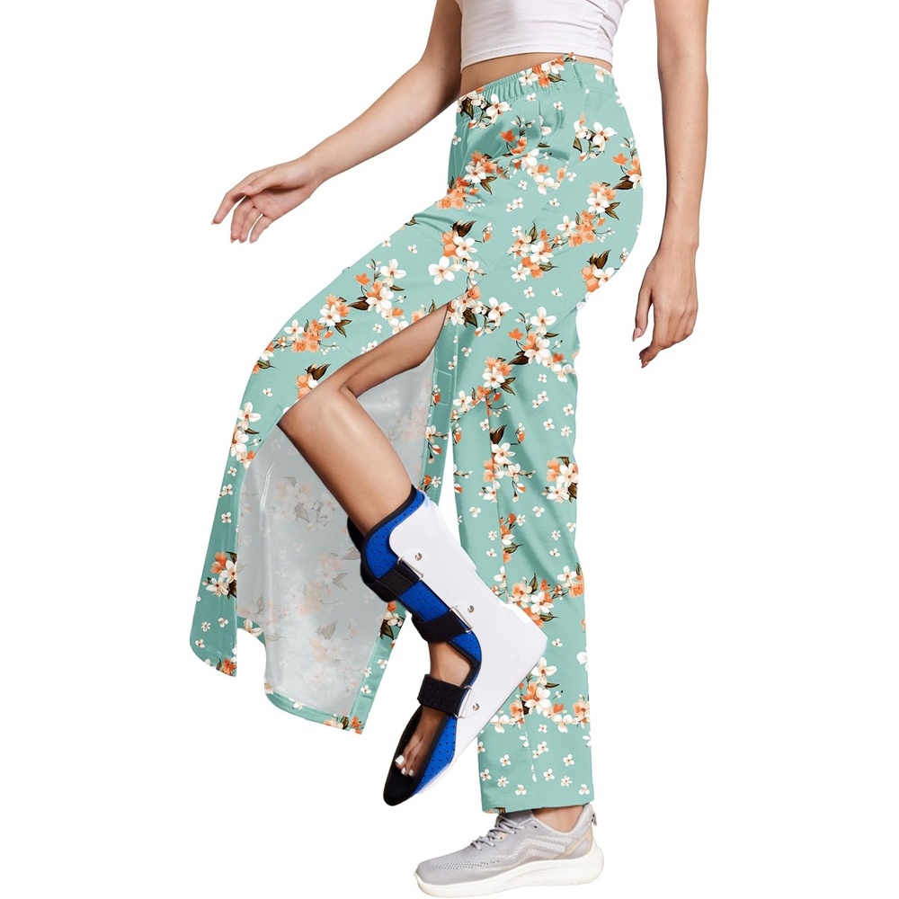 image:imageDeyeek Womens Tear Away Pants Side Snap Post Surgery SweatpantsGreen Print