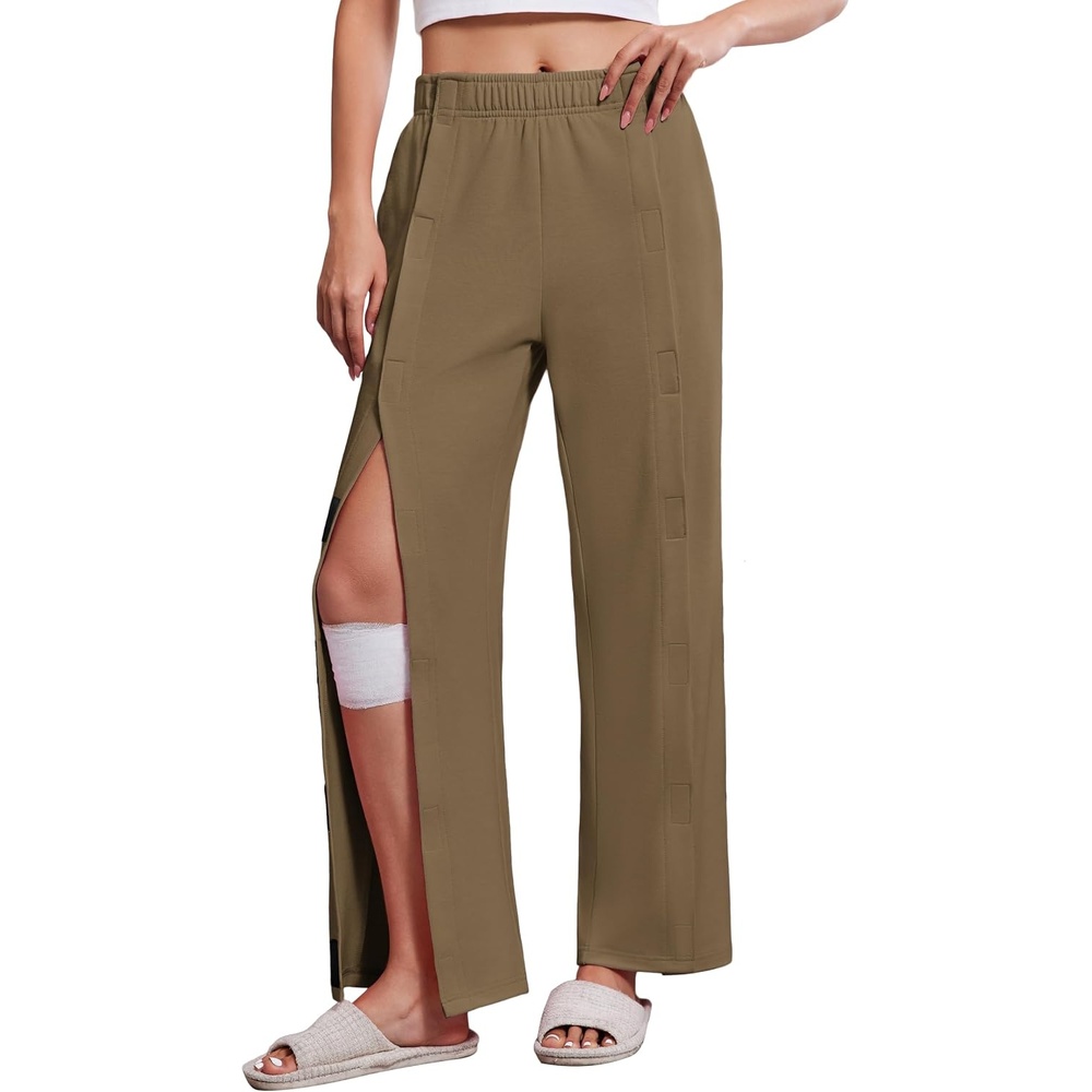 image:imageDeyeek Womens Tear Away Pants with Pockets Easy Access Adaptive Pants Post Hip Knee Leg Surgery Breakaway Lounge SweatpantsMalt Brown