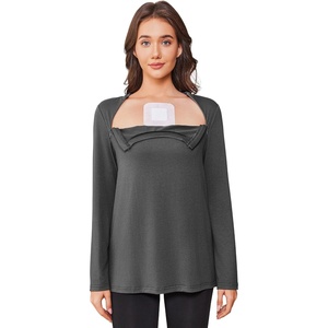 Deyeek Chemo Shirt for Women, Long Sleeve Port Access Dialysis Surgery Top(Dark Gray)