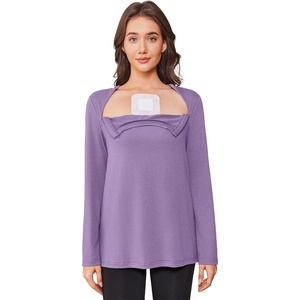 Deyeek Chemo Shirt for Women, Long Sleeve Port Access Dialysis Surgery Top(Lilac)