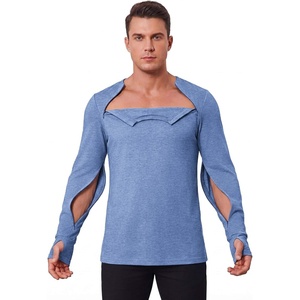 Deyeek Men’s Chemo Port Access Shirts with 2 Side Arm Zippers(Blue)