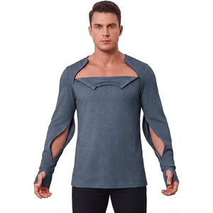 Deyeek Men’s Chemo Port Access Shirts with 2 Side Arm Zippers(Navy Blue)