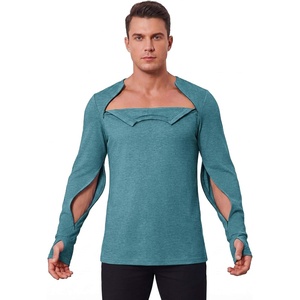 Deyeek Men’s Chemo Port Access Shirts with 2 Side Arm Zippers(Peacock Blue)