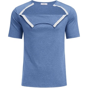 Deyeek Men’s Port Shirt for Chemo Access, Dialysis Cancer Post Surgery Top(Blue)