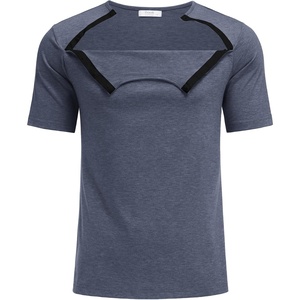 Deyeek Men’s Port Shirt for Chemo Access, Dialysis Cancer Post Surgery Top(Blue Purple)