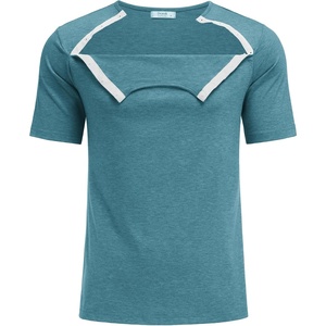 Deyeek Men’s Port Shirt for Chemo Access, Dialysis Cancer Post Surgery Top(Peacock Blue)