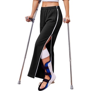 Deyeek Tear Away Pants for Women Post Surgery 2 Side Zippers Sweatpants(Black)