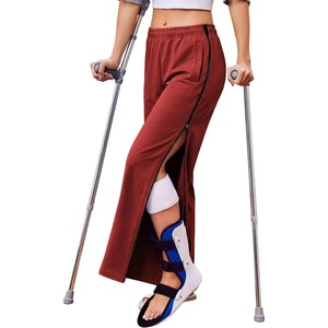 Deyeek Tear Away Pants for Women Post Surgery 2 Side Zippers Sweatpants(Wine)