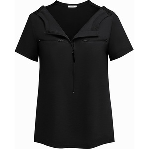 Deyeek Women’s Chemo Port Access Shirts 2 Side Snap Short Sleeve(Black)