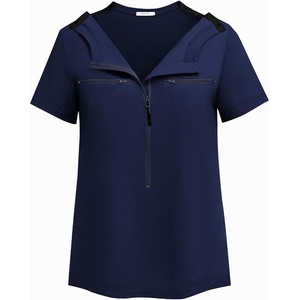 Deyeek Women’s Chemo Port Access Shirts 2 Side Snap Short Sleeve(Blue)