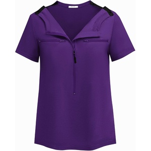 Deyeek Women’s Chemo Port Access Shirts 2 Side Snap Short Sleeve(Dark Purple)
