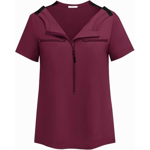 Deyeek Women’s Chemo Port Access Shirts 2 Side Snap Short Sleeve(Dark Red)