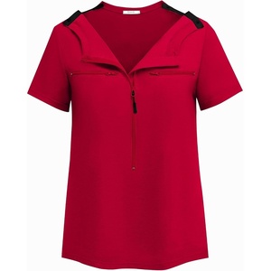 Deyeek Women’s Chemo Port Access Shirts 2 Side Snap Short Sleeve(Deep Red)