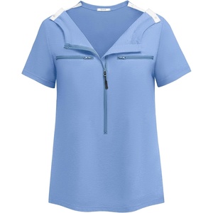 Deyeek Women’s Chemo Port Access Shirts 2 Side Snap Short Sleeve(Light Blue)