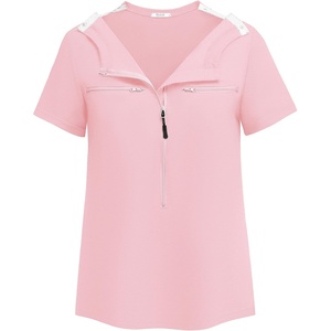 Deyeek Women’s Chemo Port Access Shirts 2 Side Snap Short Sleeve(Pink)
