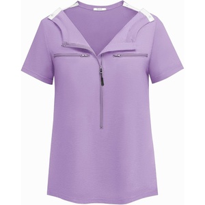 Deyeek Women’s Chemo Port Access Shirts 2 Side Snap Short Sleeve(Purple)