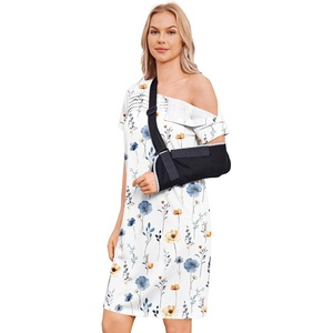 Deyeek Women’s Shoulder Surgery Dress Full Tear Away Side Snap Chemo Gown(Beige Print)
