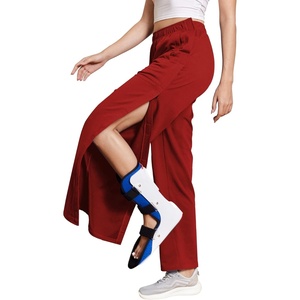 Deyeek Women’s Tear Away Pants Side Snap Post Surgery Sweatpants(Deep Red)