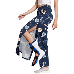 Deyeek Women’s Tear Away Pants Side Snap Post Surgery Sweatpants(Navy Print)