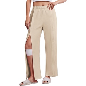 Deyeek Women’s Tear Away Pants with Pockets Easy Access Adaptive Pants Post Hip Knee Leg Surgery Breakaway Lounge Sweatpants(Beige)