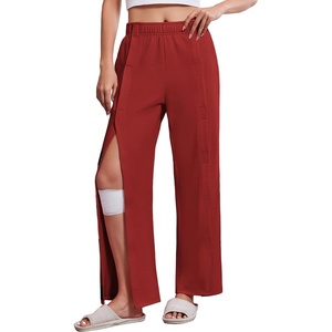 Deyeek Women’s Tear Away Pants with Pockets Easy Access Adaptive Pants Post Hip Knee Leg Surgery Breakaway Lounge Sweatpants(Burgundy)